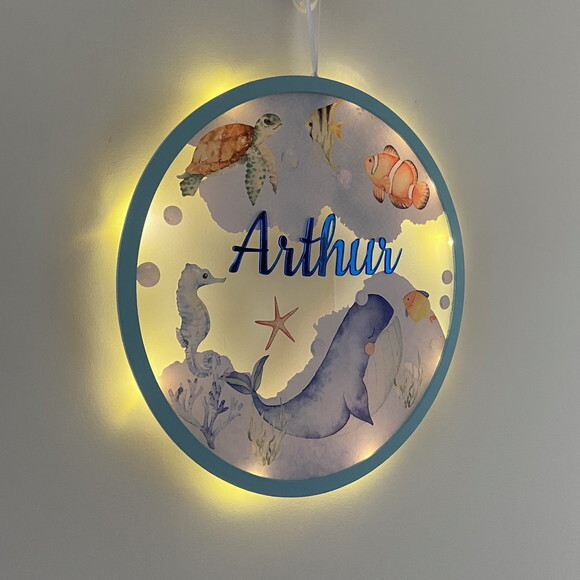 Porta Maternidade Led Fundo do Mar Acrílico e Espelho