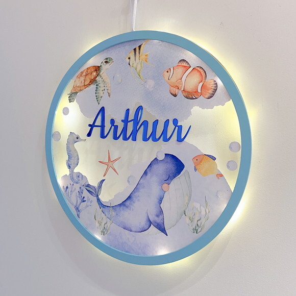 Porta Maternidade Led Fundo do Mar Acrílico e Espelho