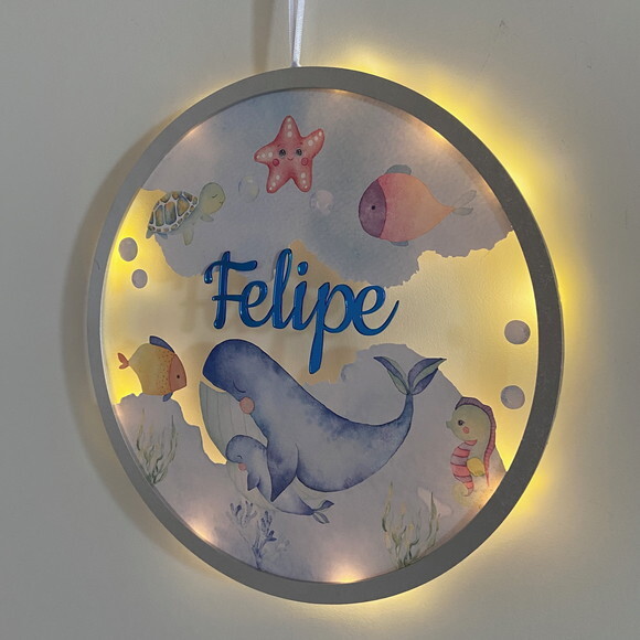 Porta Maternidade Led Fundo do Mar Acrílico e Espelho