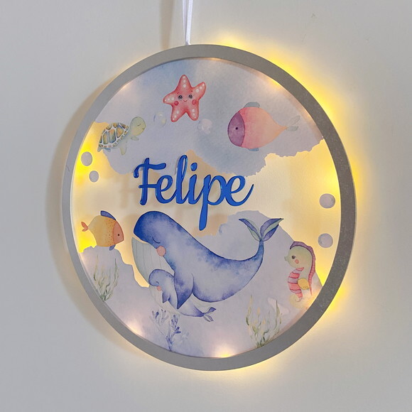 Porta Maternidade Led Fundo do Mar Acrílico e Espelho