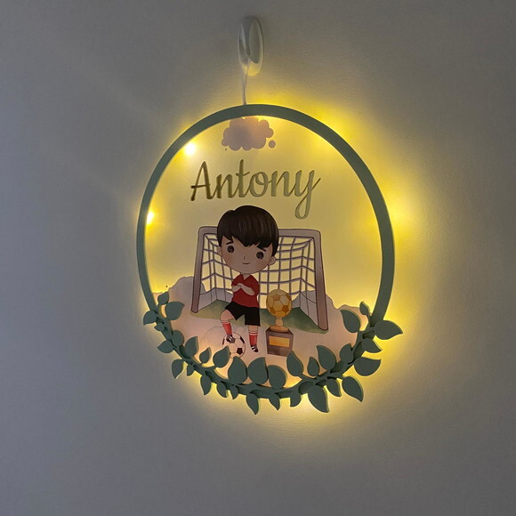 Porta Maternidade Led Futebol Acrílico e Espelho