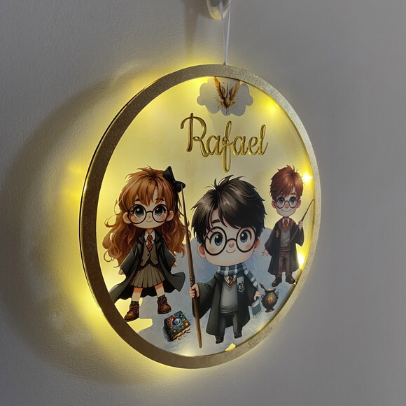 Porta Maternidade Led Harry Potter Acrílico e Espelho