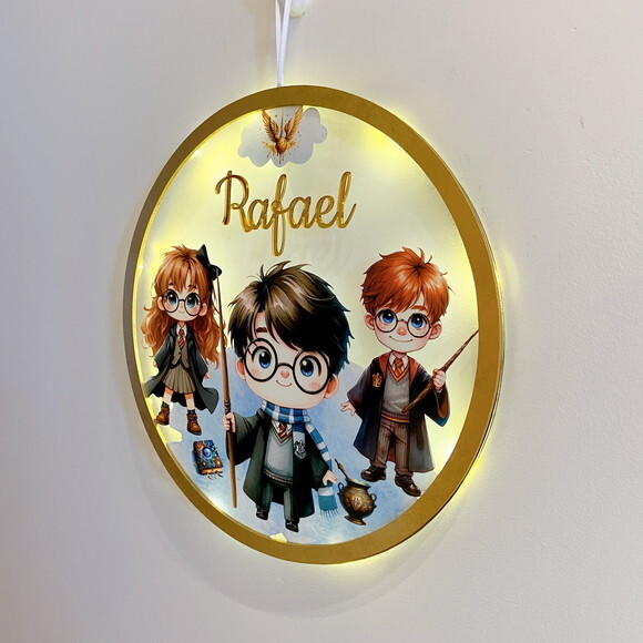 Porta Maternidade Led Harry Potter Acrílico e Espelho