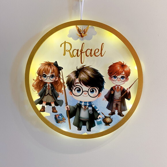 Porta Maternidade Led Harry Potter Acrílico e Espelho