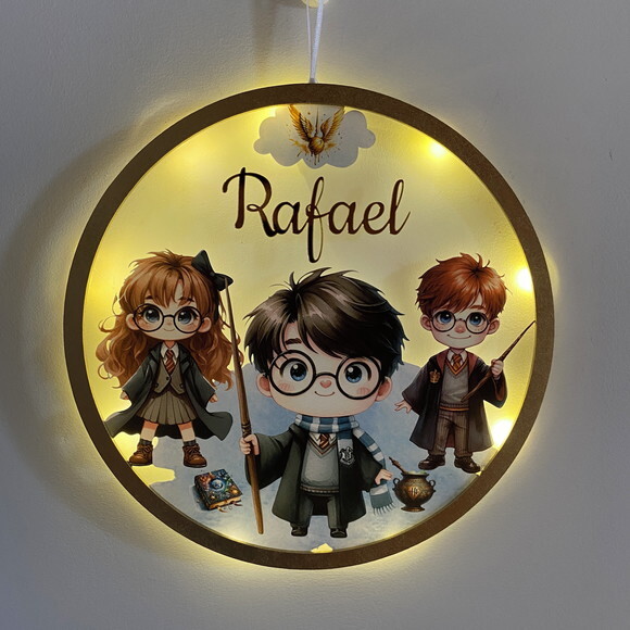 Porta Maternidade Led Harry Potter Acrílico e Espelho