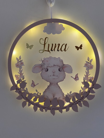 Porta Maternidade Led Ovelhinha Acrílico e Espelho