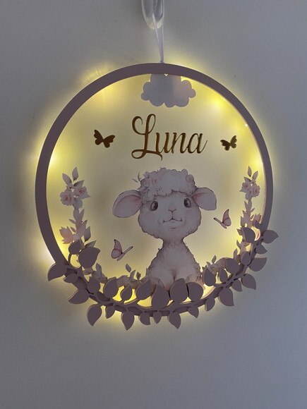 Porta Maternidade Led Ovelhinha Acrílico e Espelho