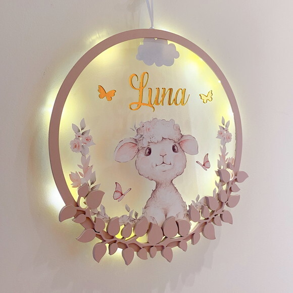 Porta Maternidade Led Ovelhinha Acrílico e Espelho