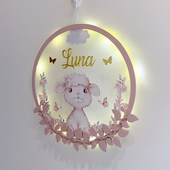Porta Maternidade Led Ovelhinha Acrílico e Espelho