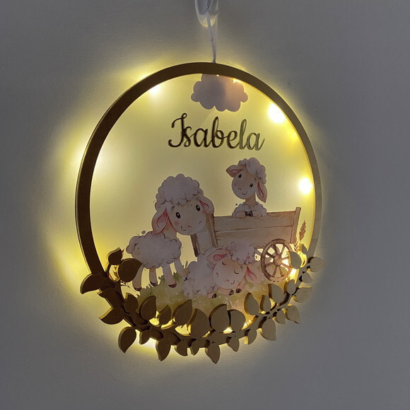 Porta Maternidade Led Ovelhinha Acrílico e Espelho