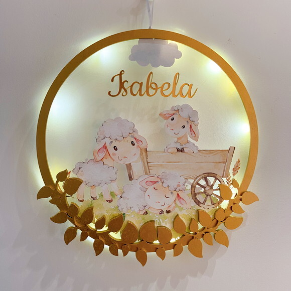 Porta Maternidade Led Ovelhinha Acrílico e Espelho