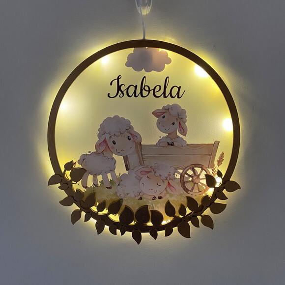 Porta Maternidade Led Ovelhinha Acrílico e Espelho