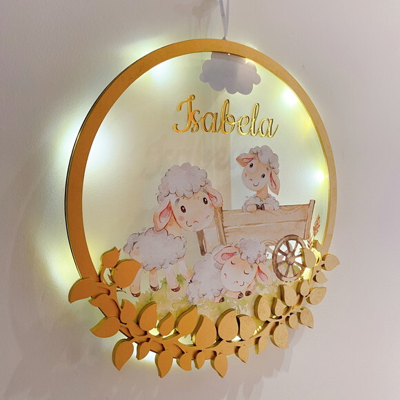 Porta Maternidade Led Ovelhinha Acrílico e Espelho