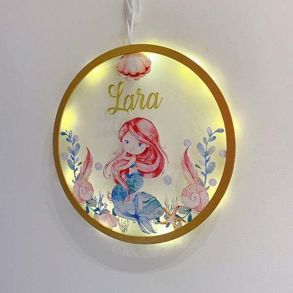Porta Maternidade Led Sereia Acrílico e Espelho
