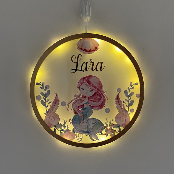 Porta Maternidade Led Sereia Acrílico e Espelho