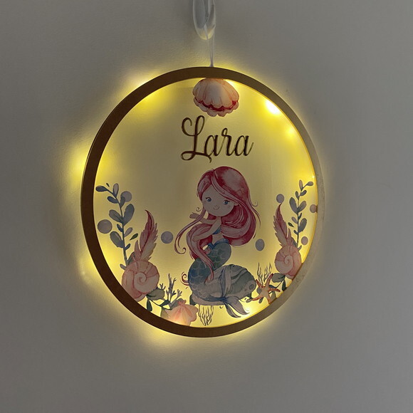 Porta Maternidade Led Sereia Acrílico e Espelho