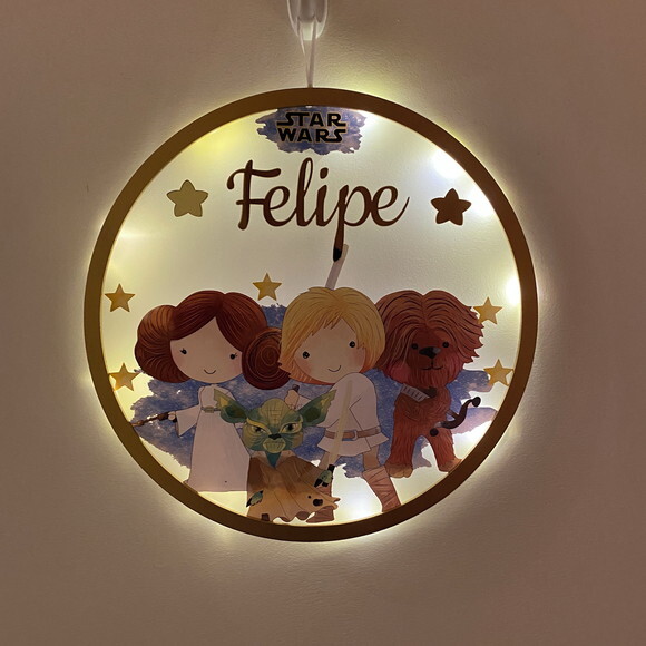 Porta Maternidade Led Star Wars Acrílico e Espelho