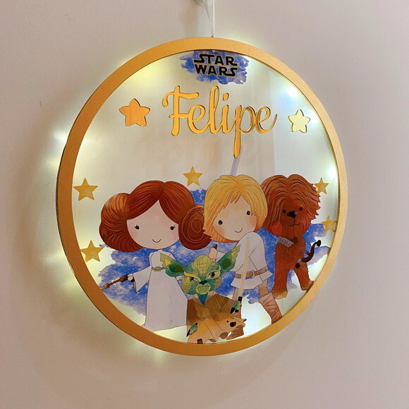 Porta Maternidade Led Star Wars Acrílico e Espelho