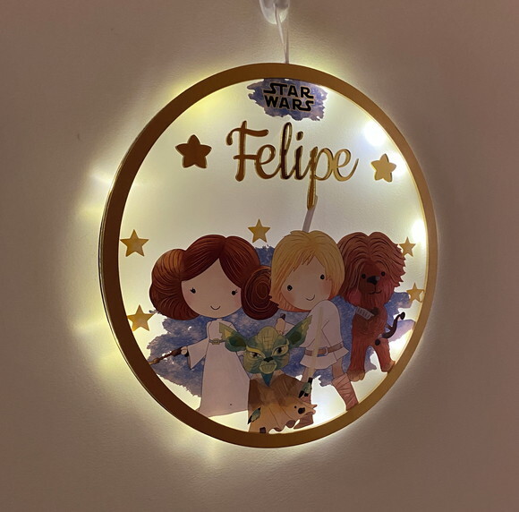Porta Maternidade Led Star Wars Acrílico e Espelho