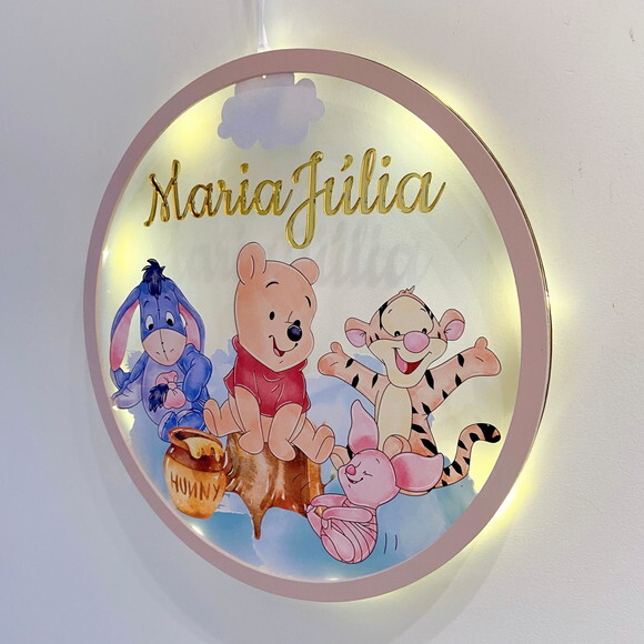 Porta Maternidade Led Ursinho Pooh Acrílico e Espelho