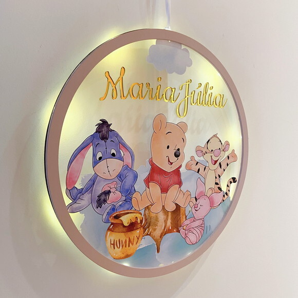 Porta Maternidade Led Ursinho Pooh Acrílico e Espelho
