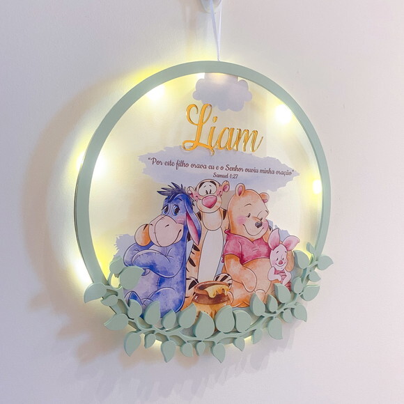 Porta Maternidade Led Ursinho Pooh Acrílico e Espelho