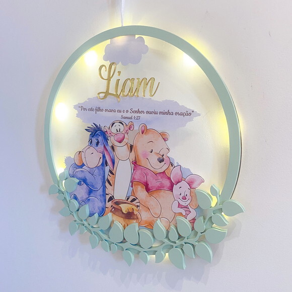 Porta Maternidade Led Ursinho Pooh Acrílico e Espelho