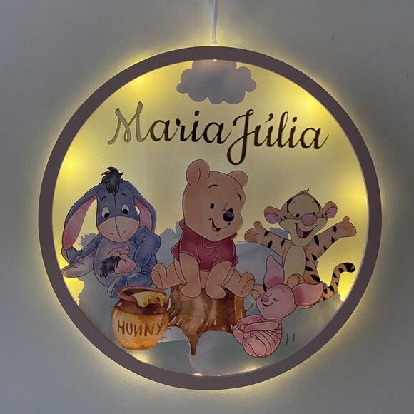 Porta Maternidade Led Ursinho Pooh Acrílico e Espelho