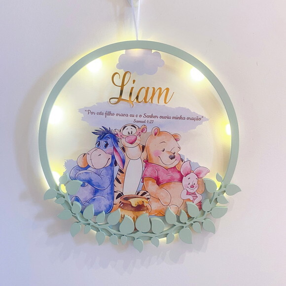 Porta Maternidade Led Ursinho Pooh Acrílico e Espelho