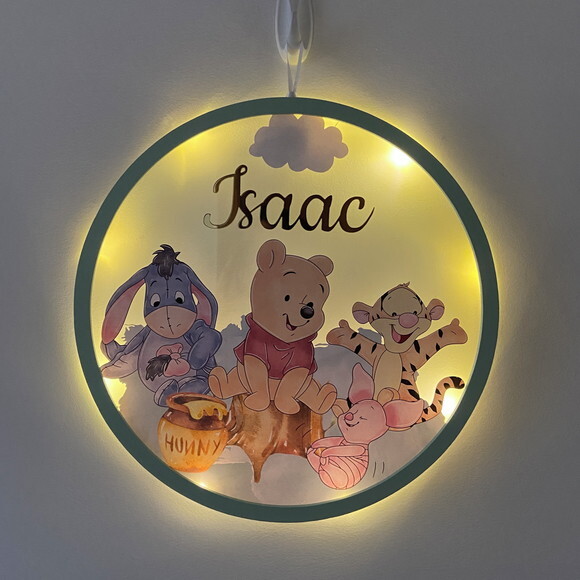 Porta Maternidade Led Ursinho Pooh Acrílico e Espelho