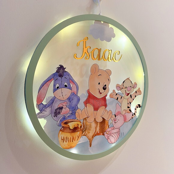 Porta Maternidade Led Ursinho Pooh Acrílico e Espelho