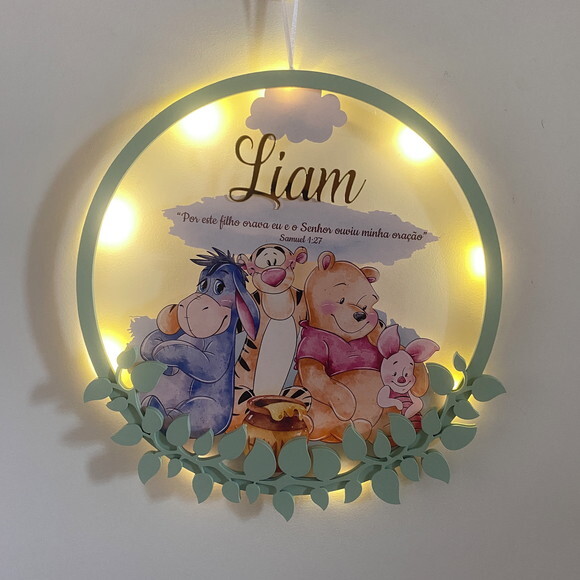 Porta Maternidade Led Ursinho Pooh Acrílico e Espelho