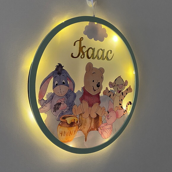 Porta Maternidade Led Ursinho Pooh Acrílico e Espelho