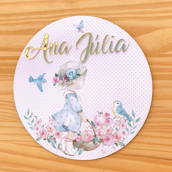 Porta Maternidade Menina MDF e Espelho