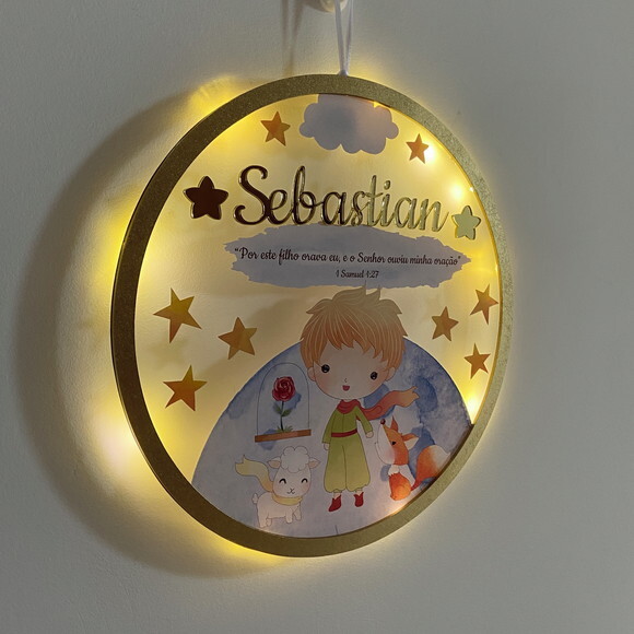 Porta Maternidade Pequeno Príncipe Versículo Acrílico e Led