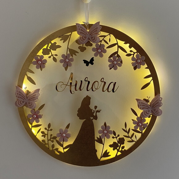 Porta Maternidade Princesa Led Acrílico e Espelho