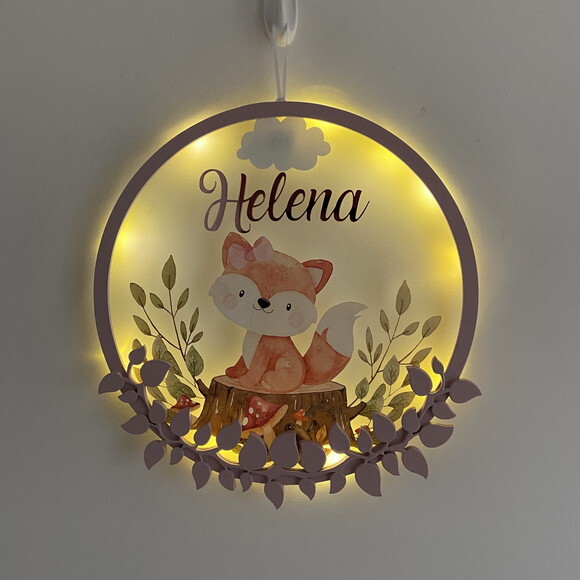 Porta Maternidade Raposinha Acrílico e Espelho Led