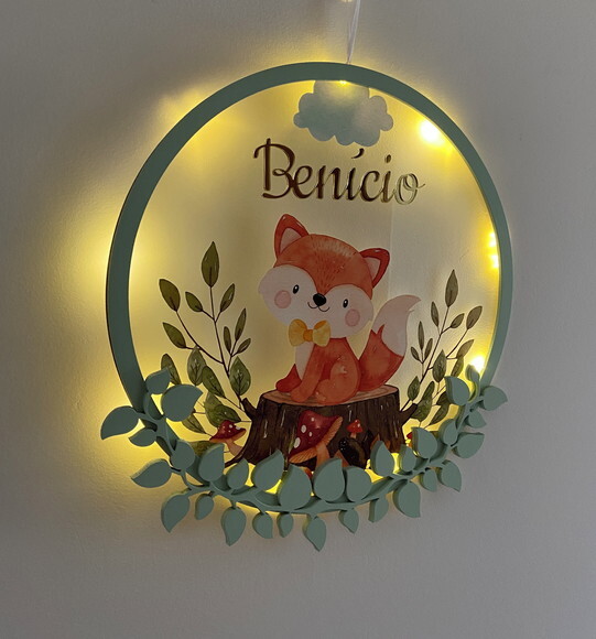 Porta Maternidade Raposinha Acrílico e Espelho Led