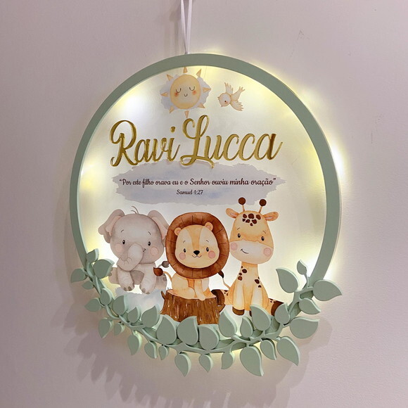 Porta Maternidade Safari Acrílico e Led