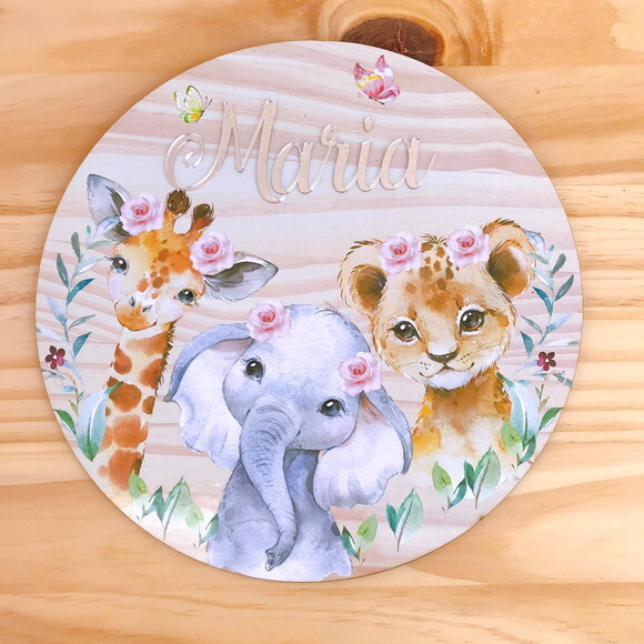 Porta Maternidade Safari MDF e Espelho