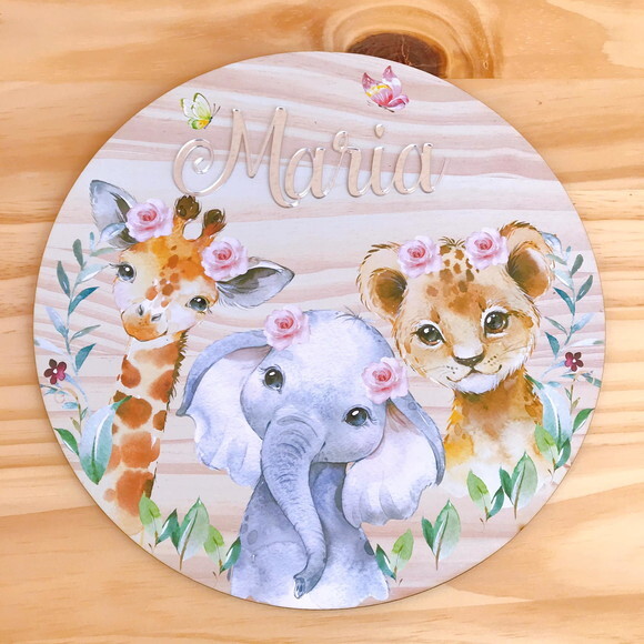 Porta Maternidade Safari MDF e Espelho
