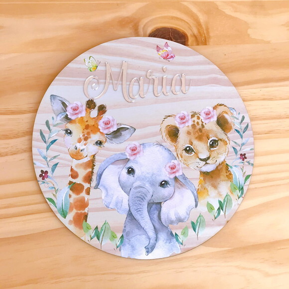 Porta Maternidade Safari MDF e Espelho