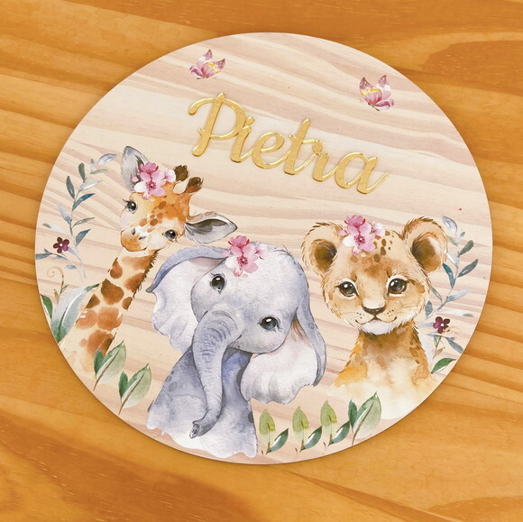 Porta Maternidade Safari Menina mdf e Espelho