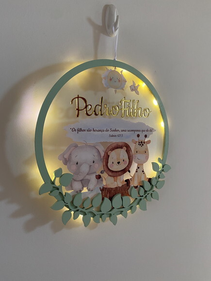 Porta Maternidade Safari Versículo Acrílico e Led