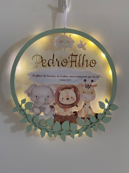 Porta Maternidade Safari Versículo Acrílico e Led