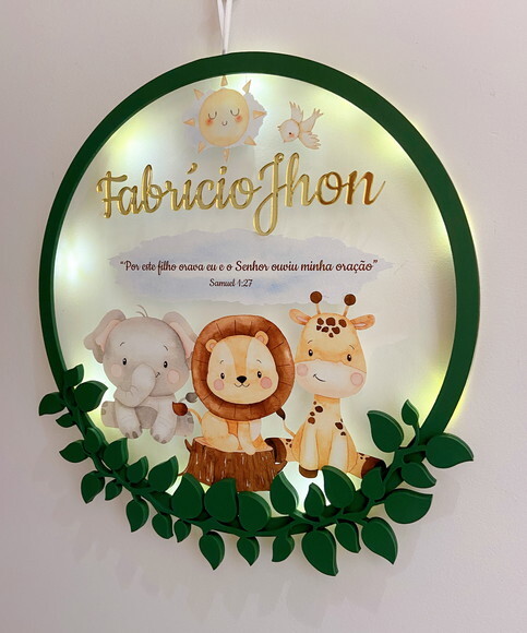Porta Maternidade Safari Versículo Acrílico e Led