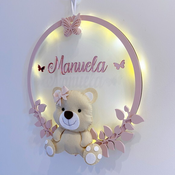 Porta Maternidade Ursinha Led Acrílico e Espelho