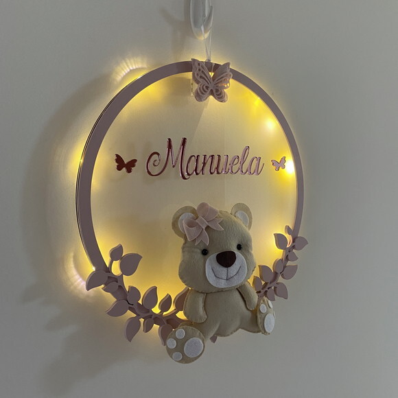 Porta Maternidade Ursinha Led Acrílico e Espelho