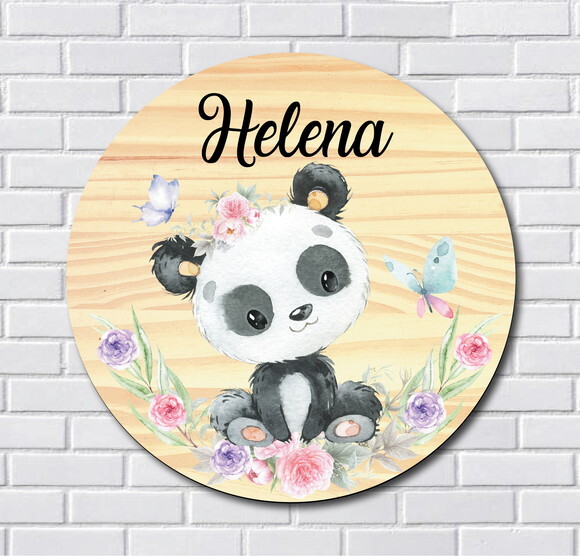 Porta Maternidade Ursinha Panda mdf Nome Espelho