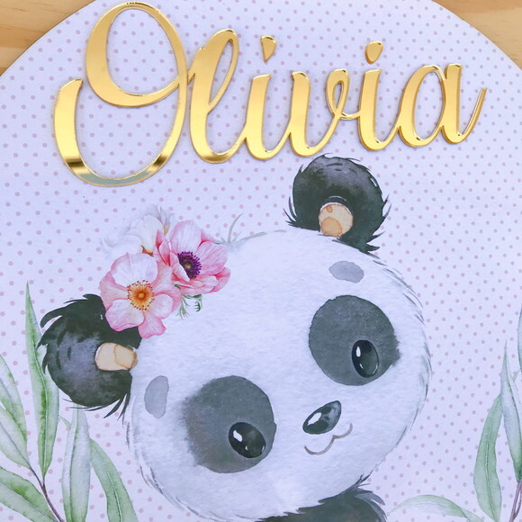 Porta Maternidade Ursinha Panda Nome Espelhado mdf